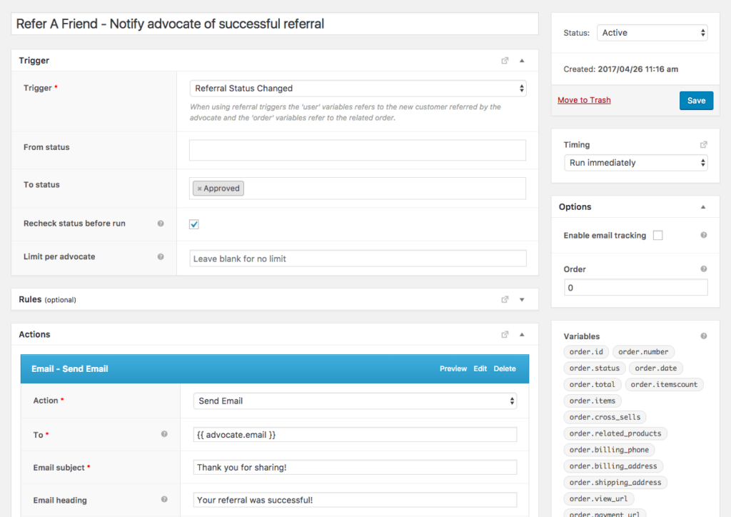 Notify advocates of a successful referral