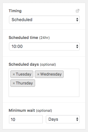 This timing feature will run a workflow at a set time of the day and week.