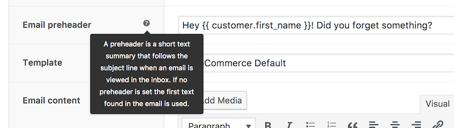 AutomateWoo email preheader field