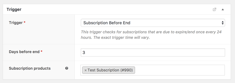 AutomateWoo subscription before end trigger screenshot